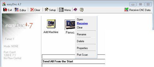 Right click menu selecting receive feature