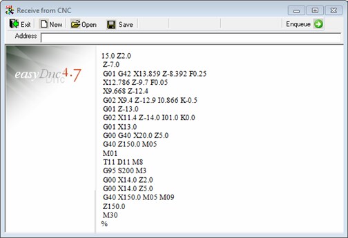 CNC terminal code appearing dynamically within the easyDnc editor window