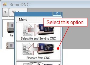 CNC'den veri alma menüsü